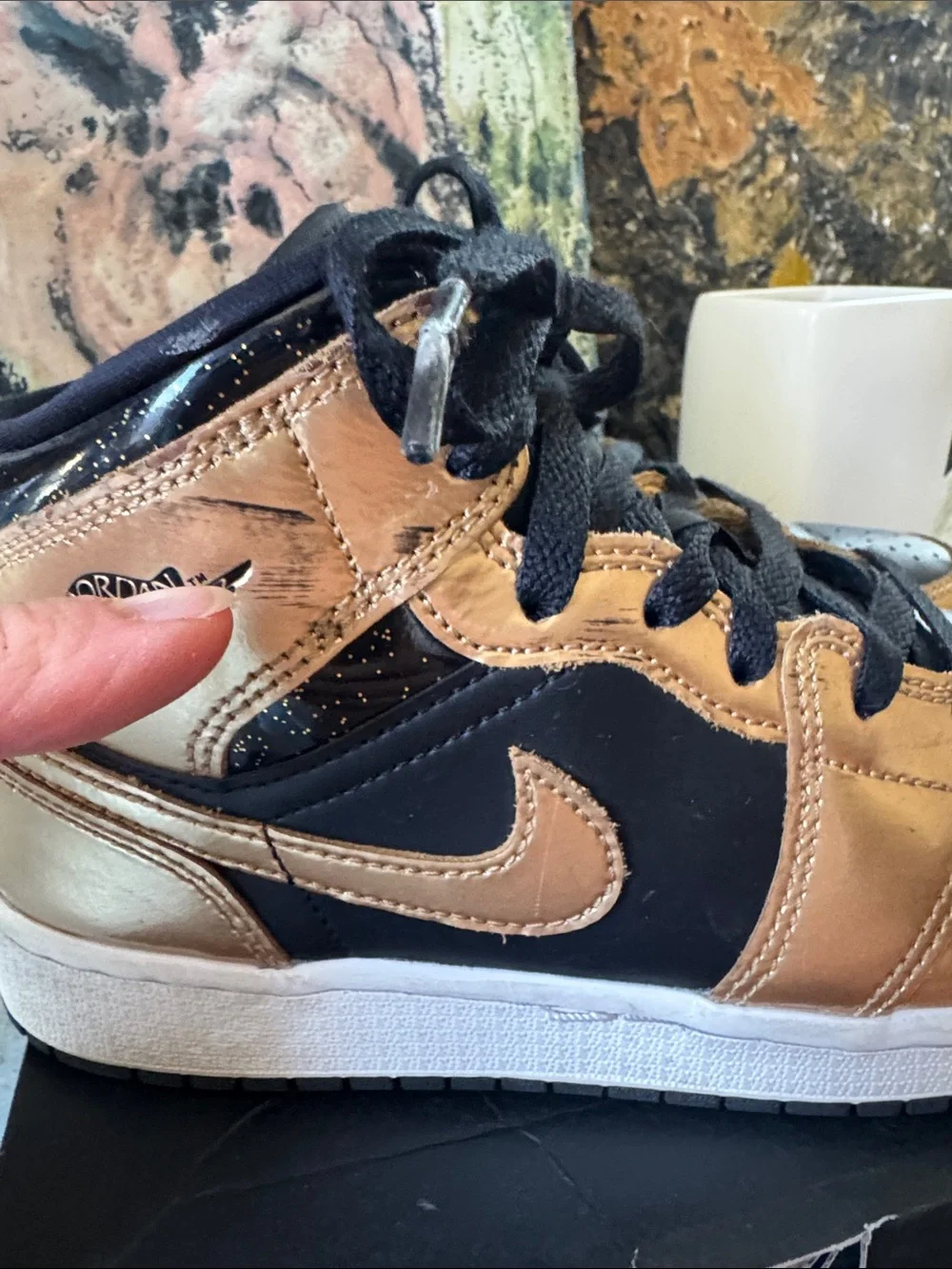 Air Jordan 1 Mid SE (GS) Black & Gold 5Y Black/Metallic Gold-white